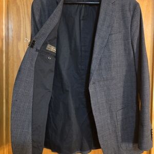 Banana Republic 44R Slim Fit Dark Gray Plaid Cotton Jacket Blazer Sport Coat